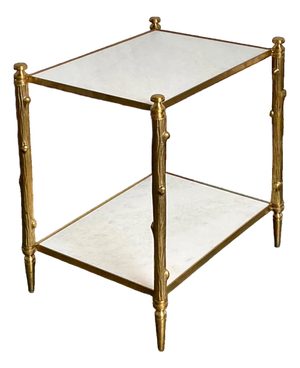 Vintage Brass Faux Bamboo Two-Tier Table