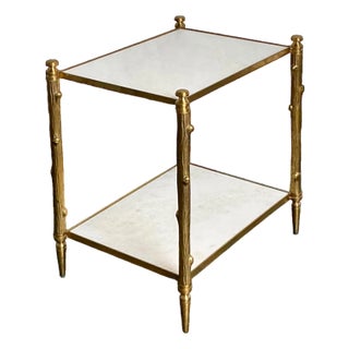 Vintage Brass Faux Bois Two-Tier Table For Sale