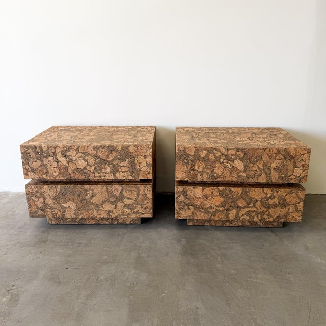 Mid-Century Modern Pair of Mid Century Modern Cork Nightstands Vintage 1970s Bedside Tables For Sale - Image 3 of 10