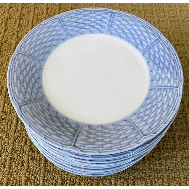 Mid-Century Modern English Porcelain Blue and White Basketweave Plates for Salad, Cake or Hors d'Oeuvres - Set of 12 For Sale - Image 3 of 16