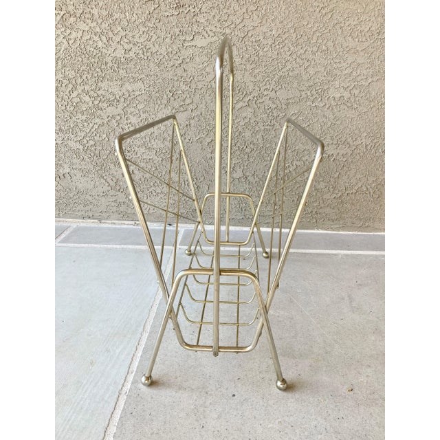 Mid-Century Modern -Mid 20th-Century Atomic-Style Brass-Plated Metal Wire Media Rack For Sale - Image 3 of 13