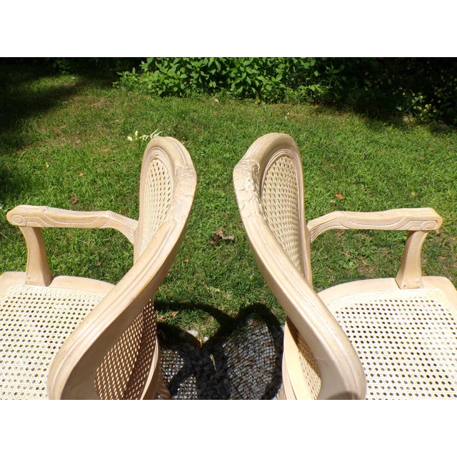 Vintage Pair Harris Marcus Italian Double Cane Arm Chairs Carved Accent Chairs For Sale - Image 16 of 18
