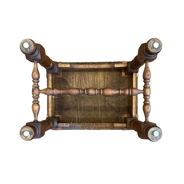 Wood Vintage French Farmhouse Rush & Oak Stool / Footstool / Ottoman For Sale - Image 7 of 7