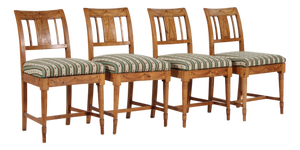 Small Danish Empire Elm Chairs with Hand-Embroidered Seats, 1850s, Set of 4