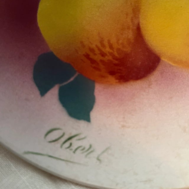 Signed 1900s Decorative French Pear Plate 8.75” Diameter. Has holes in back to hang w/ ribbon. Signed KG Lunéville Obert