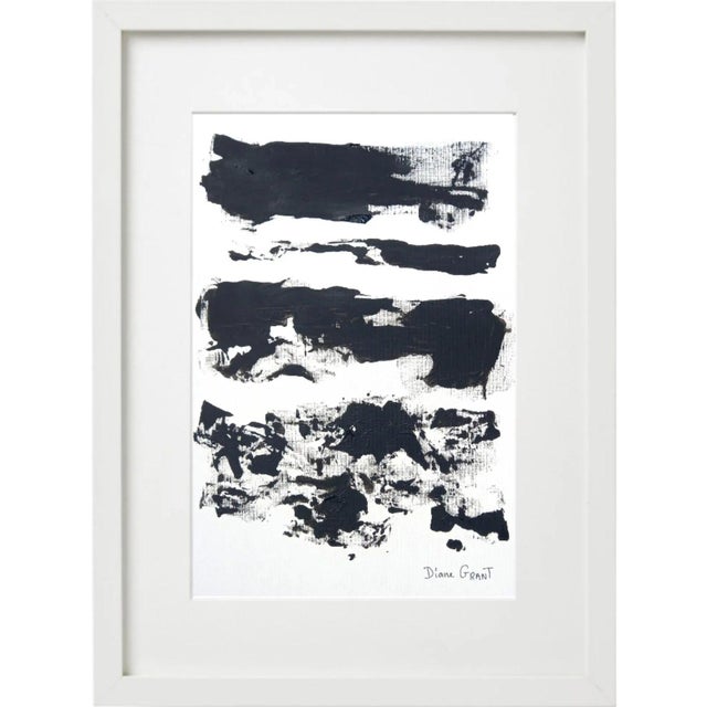 Contemporary # 13.5" by 16.7" Black and White Minimalist Abstraction 'Fields' Series # 4 Joan Mitchell Inspired One-of-a-Kind High-End Framed Original Painting For Sale - Image 3 of 4