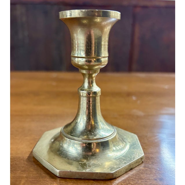 Vintage Brass Octagon Base Candlestick Holder For Sale In Kansas City - Image 6 of 6