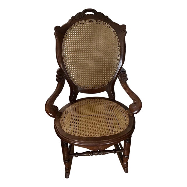 Antique Victorian Eastlake Cane Rocking Chair, Attributed to Lippincott, Circa 1900 For Sale
