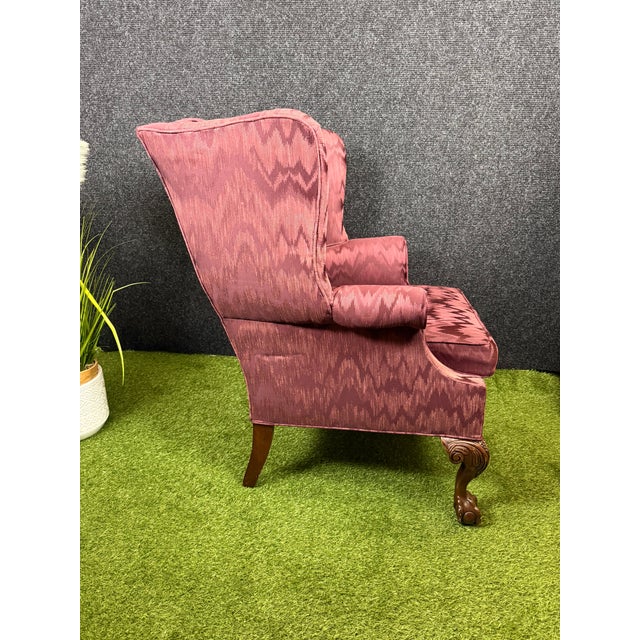 Vintage "Custom Built" American of High Point Damask Wingback Chair For Sale In Washington DC - Image 6 of 7