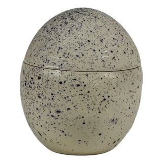 Vintage Signed Exclusively Made Ceramic Egg Shaped Lidded Canister For Sale