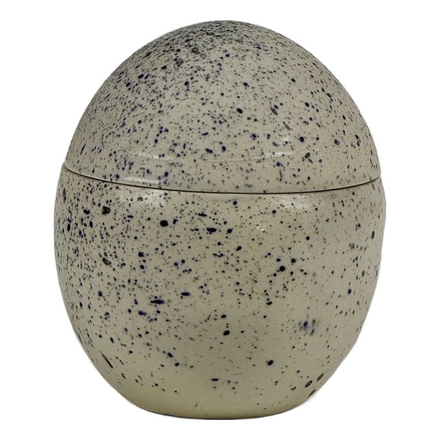 Vintage Signed Exclusively Made Ceramic Egg Shaped Lidded Canister For Sale