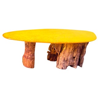 Modern Yellow Oval Resin Wooden Dining Table For Sale