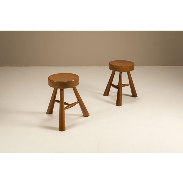 1970s Three-Legged Stools in Ash in the style of Charlotte Perriand, 1970s, Set of 2 For Sale - Image 5 of 9