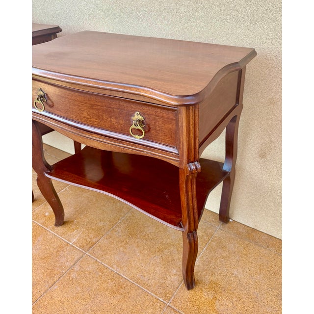 Pair of Spanish Wood Bedside Tables With Drawers and Lower Shelves, 1940s For Sale - Image 14 of 15