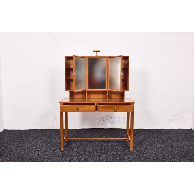 Wood Vanity Table in Cherrywood with Brass Nautical Pulls by Josef Frank, Vienna, Austria, 1930s For Sale - Image 7 of 18