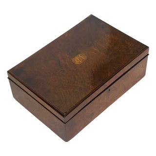 Large Antique Victorian Walnut Box With Inlay For Sale