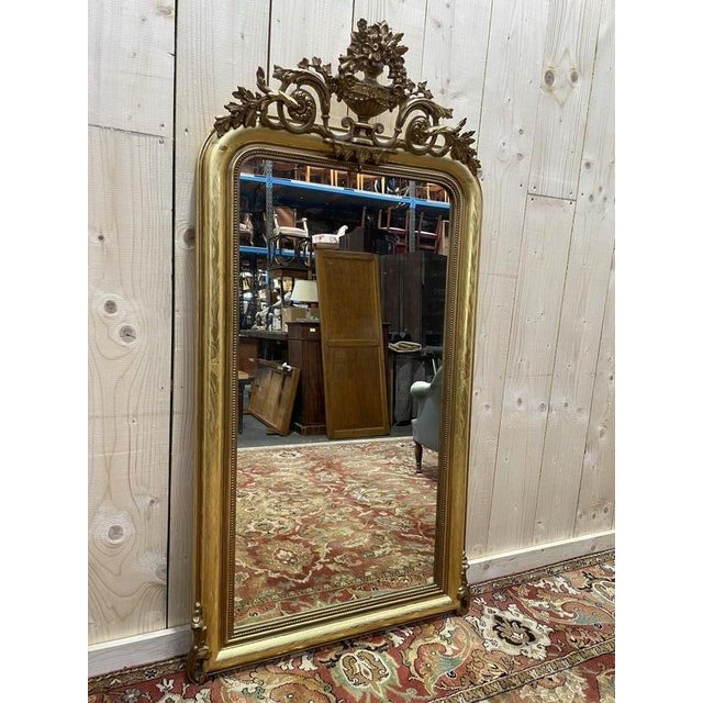 Wood Louis Philippe Mirror with Gold Pediment For Sale - Image 7 of 7