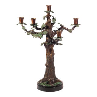 Cold-Painted Bronze Tree Form Candelabra For Sale