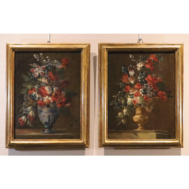 Francesco Lavagna, Pair of Still Lifes of Flowers Blackboard, 1720, Oil on Canvas For Sale - Image 16 of 16