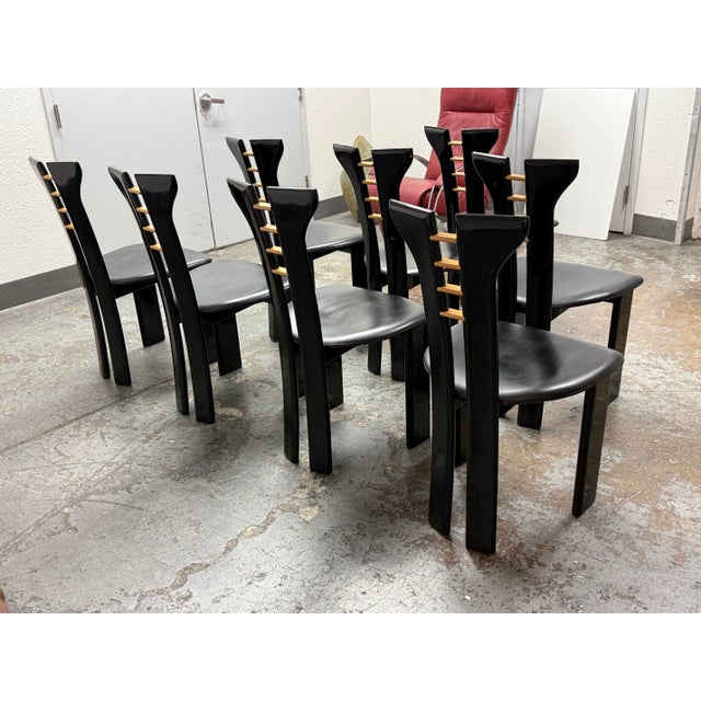 1970s Pierre Cardin for Roche Bobois Vintage Black Lacquer Dining Chairs, Set of Eight For Sale - Image 5 of 12