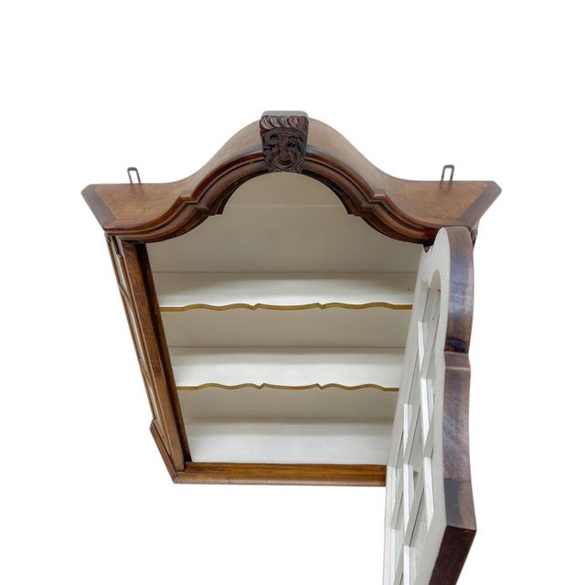Walnut Veneer Wall Display Cabinet with Ornament and White Shelves, 1960s For Sale - Image 6 of 11