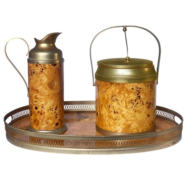 Mid-Century era Italian burl wood Bar set Fashioned after the work of designer Milo Baughman with each piece features a...