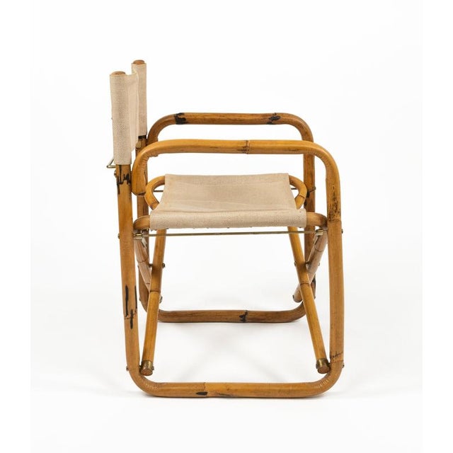 Brown Mid-Century Bamboo and Fabric Director's Folding Chairs, Italy, 1960s, Set of 2 For Sale - Image 8 of 18