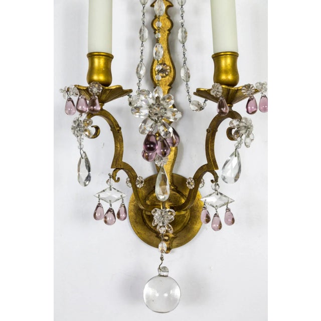Gilt Maison Bagues Style Amethyst Crystal Sconces, Pair For Sale In San Francisco - Image 6 of 12