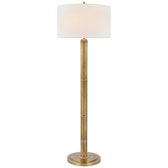 Modern Thomas O'Brien by Visual Comfort Signature Longacre Floor Lamp in Hand-Rubbed Antique Brass with Linen Shade For Sale - Image 3 of 3