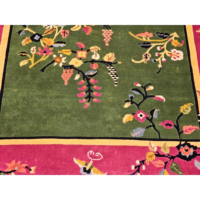 Vintage Chinese Art Deco Rug, Floral Design, Sage Green & Purple, 4' x 6' For Sale - Image 13 of 16