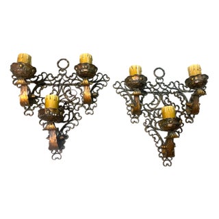 Large Wrought Iron Sconces, 1980s, Set of 2 For Sale