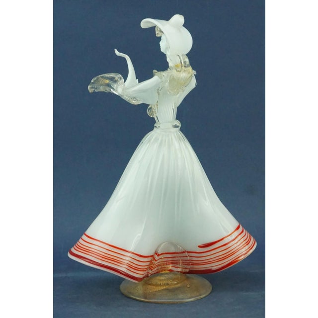 1920s 20th Century Murano Opaline Glass Sculpture of a Lady with Red and Gold Glass Paste attributed to Archimede Seguso, Italy For Sale - Image 5 of 18