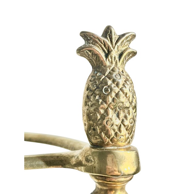 Metal Vintage Cast Brass Demi Lune Umbrella Stick Stand With Pineapple Finials For Sale - Image 7 of 17