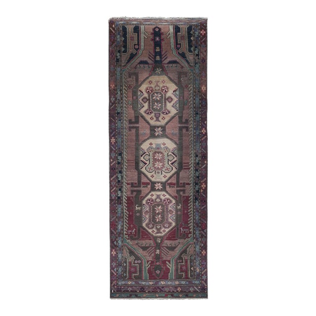 Hand-Knotted Caucasian Animal Runner Rug 3'9'' X 10'6'' For Sale