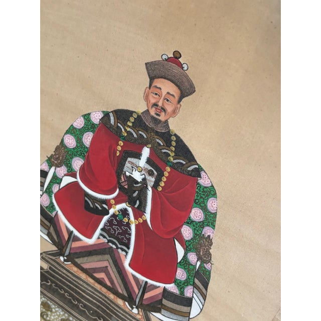 Chinese Antique Chinese Ancestor Portrait Paintings - Pair For Sale - Image 3 of 7