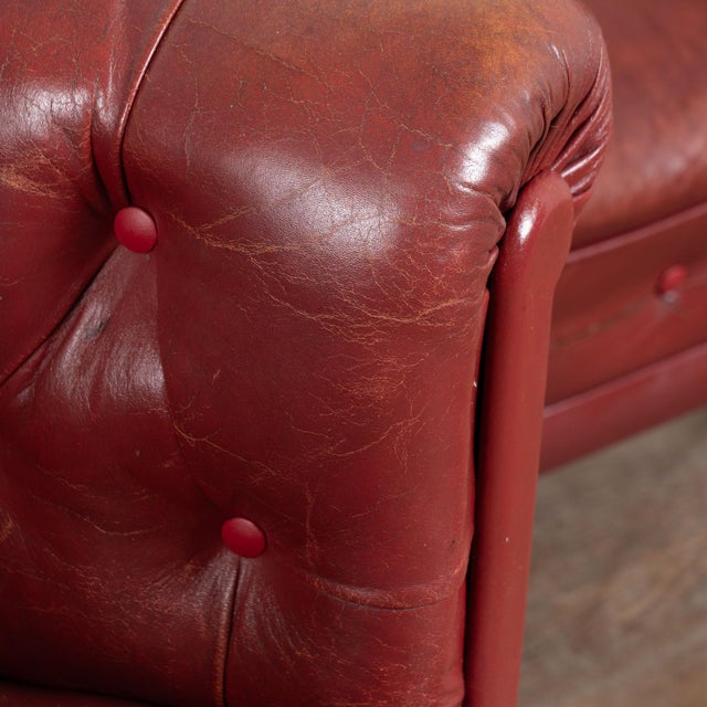 Pair of 20th Century Danish Red Vintage Leather Barrel Back Club Chairs For Sale - Image 6 of 12