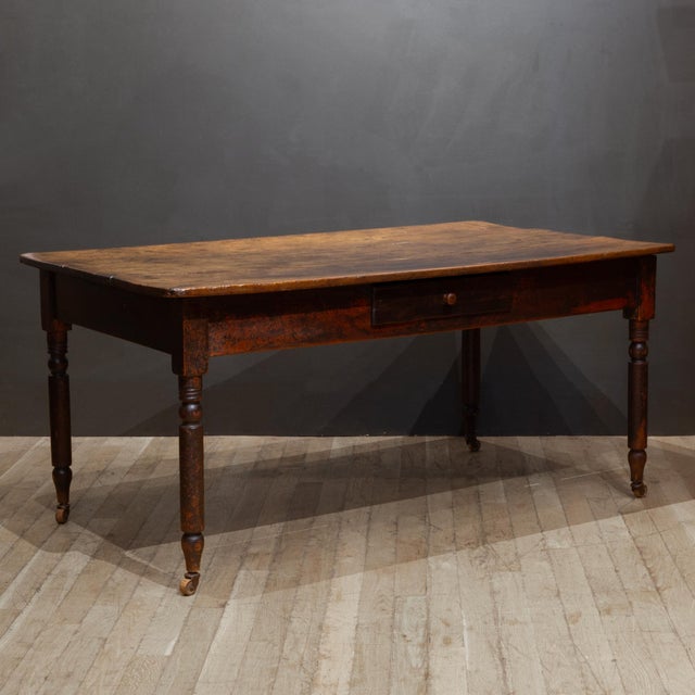19th C. Rustic Farmhouse Dining Table With Large Drawer c.1820-1880 For Sale In San Francisco - Image 6 of 10