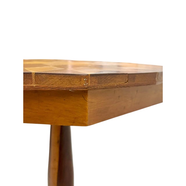 Vintage Texas Folk Art Marquetry Starburst Pedestal End Table | Handcrafted Geometric Inlay | Southwestern Style For Sale - Image 11 of 18
