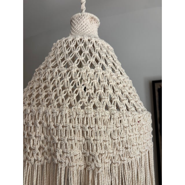 Mexican Macrame Fringe Pendant Light For Sale - Image 3 of 4