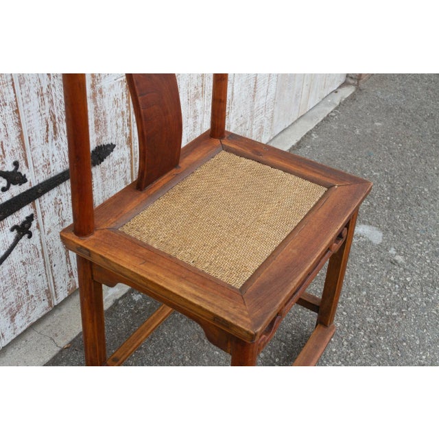 Antique Carved Elm Wood Chinese Chair For Sale - Image 4 of 13