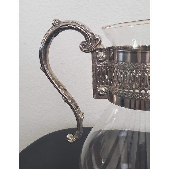 1980s Elegance Glass Coffee Carafe With Warming Stand, Ep Brass Silver Plated Tea Pot For Sale - Image 11 of 12