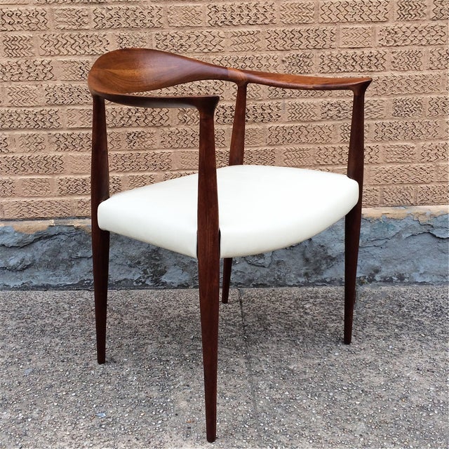 MidCentury Modern Hans Wegner Style Walnut and Leather Armchair Chairish