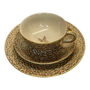 Antique Japanese Satsuma Butterfly Tea Cup, Saucer & Plate – Set of 3