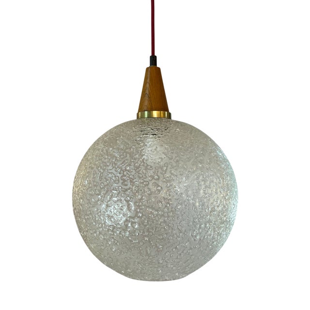 Glass and Teak Globe Lamp by Doria For Sale