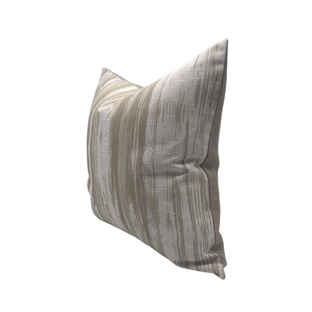 Pair of handcrafted pillows fashioned with Nina Campbell Les Reves Pampelonne in Beige fabric on the front and backed in a...
