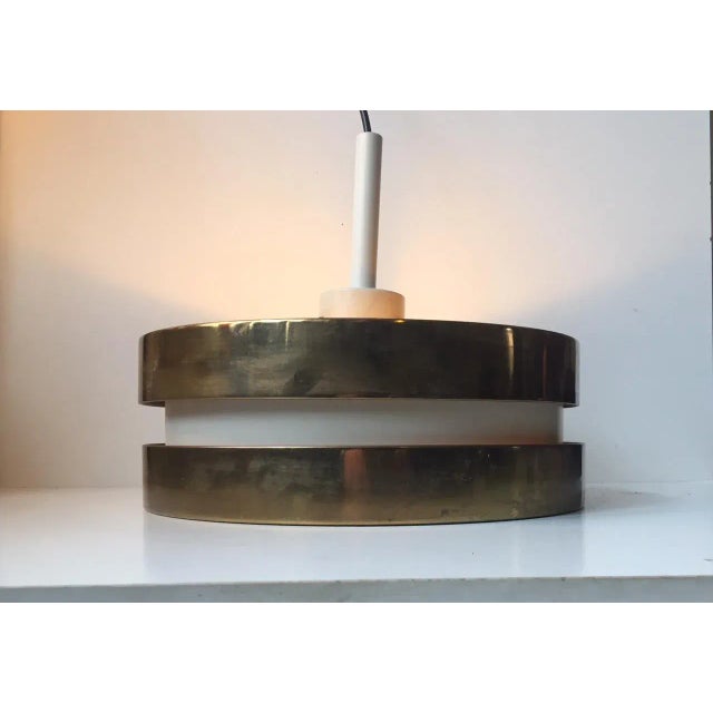 Metal Brass & Crystal Pendant Lamp by Jo Hammerborg for Orno, 1960s For Sale - Image 7 of 7