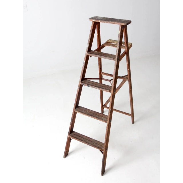 French Country Vintage Painter's Wooden Ladder For Sale - Image 3 of 12