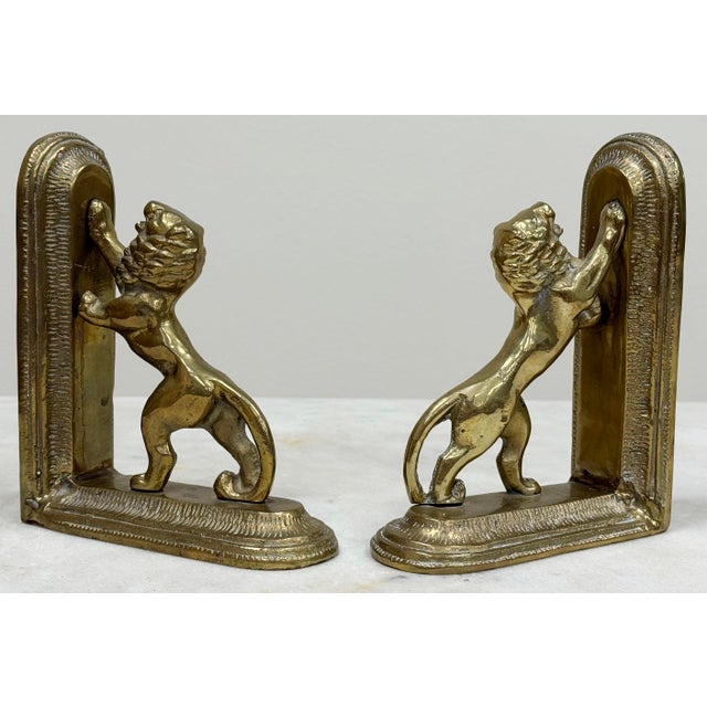 Figurative Vintage 20th C Brass Lion Bookends For Sale - Image 3 of 8
