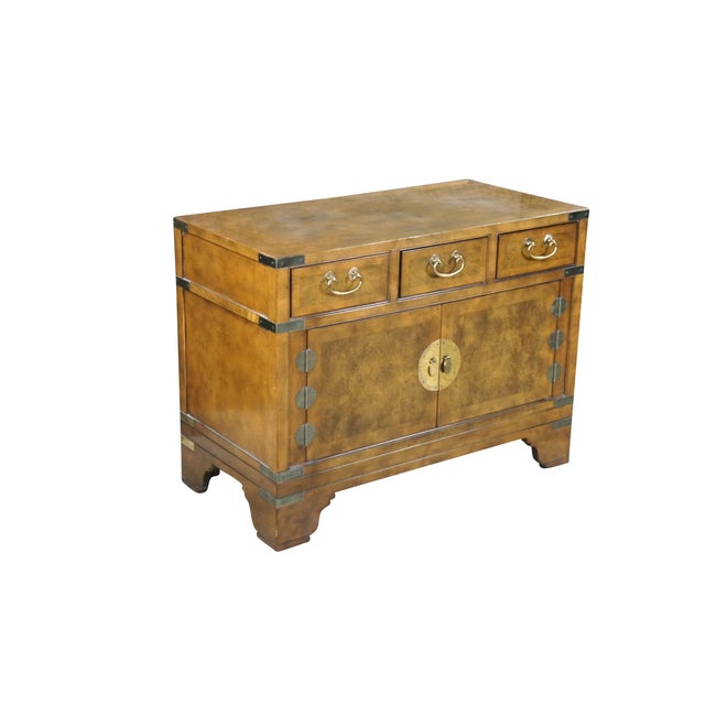 Campaign Baker Far East Collection Walnut Burl Chinoiserie Campaign Chest Nightstand MCM For Sale - Image 3 of 9