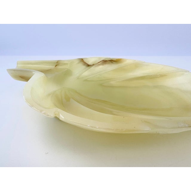 Vintage Italian Hand-Carved Alabaster Leaf Form Footed Tray For Sale In Little Rock - Image 6 of 12